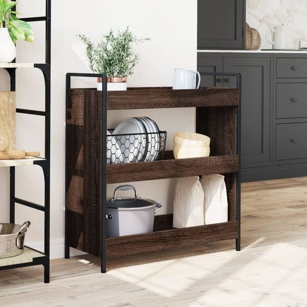vidaXL Kitchen Trolley Brown Oak 27.6"x11.8"x32.3" Engineered Wood