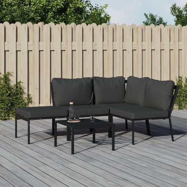 vidaXL Garden Lounge Set Black, Gray Powder-coated steel, Polyester fabric