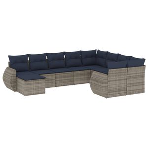 vidaXL 10 Piece Garden Sofa Set with Cushions Grey Poly Rattan