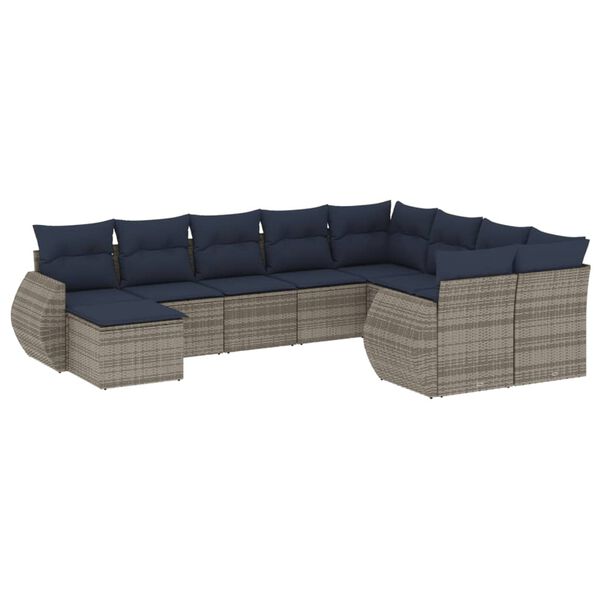 vidaXL 10 Piece Garden Sofa Set with Cushions Grey Poly Rattan