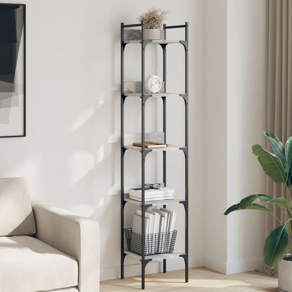 vidaXL Bookshelf Grey sonoma Engineered Wood, Powder-coated steel Tall