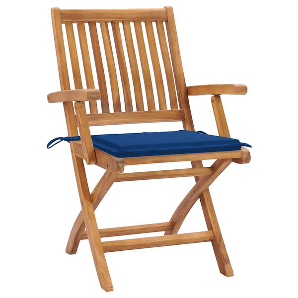 vidaXL Patio Chairs 2 pcs with Royal Blue Cushions Solid Teak Wood