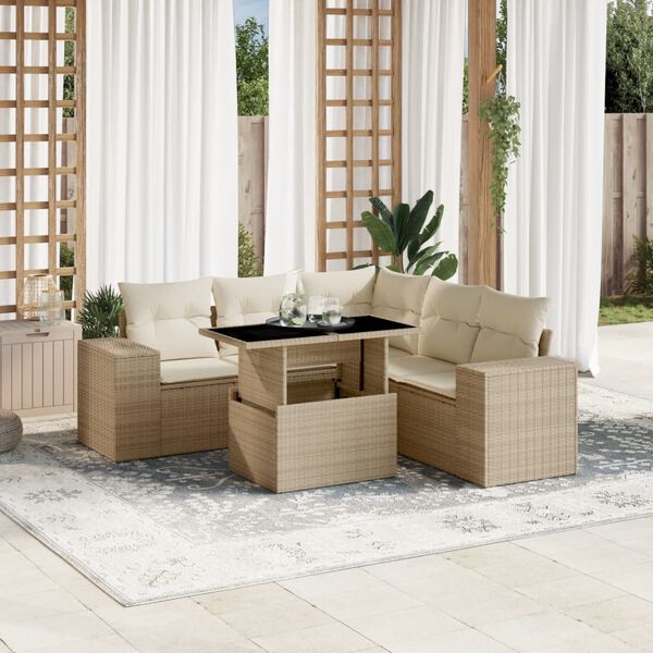 vidaXL Garden Sofa Set Beige, Cream white PE rattan Large Modular
