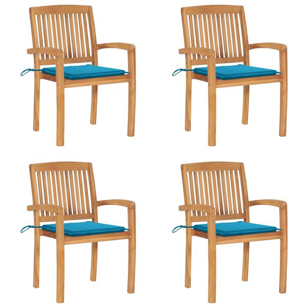 vidaXL Stacking Patio Chairs with Cushions 4 pcs Solid Teak Wood