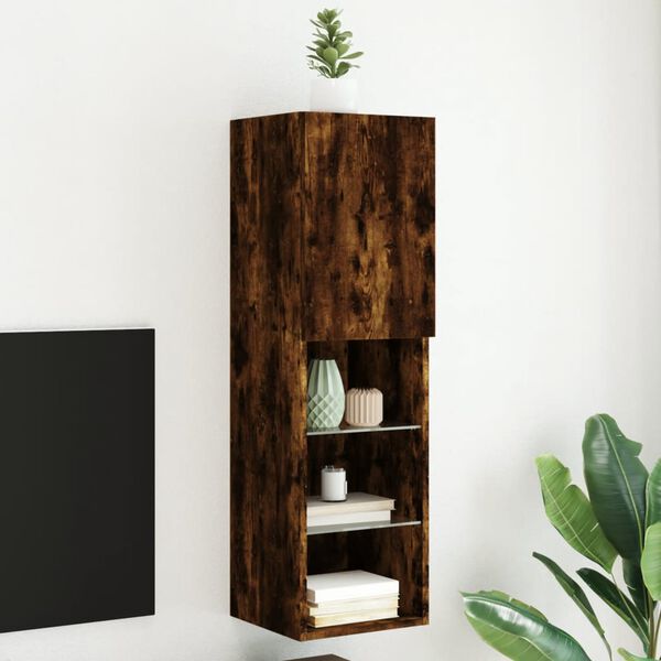 vidaXL TV Cabinet Smoked Oak Engineered wood and glass TV Cabinet
