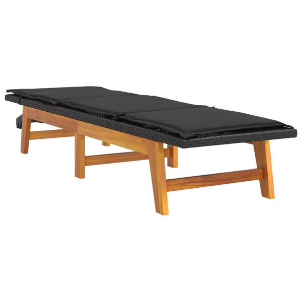 vidaXL Sun Lounger Black and brown PE rattan 78.7 x 21.3 x 34.3 in