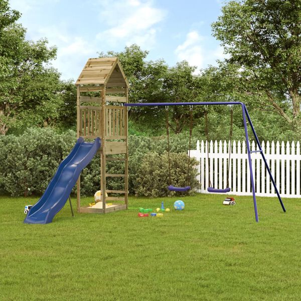 vidaXL Outdoor Playset Natural Wood, Blue
