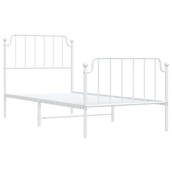 vidaXL Bed Frame White Steel Single Bed Frame Rectangular