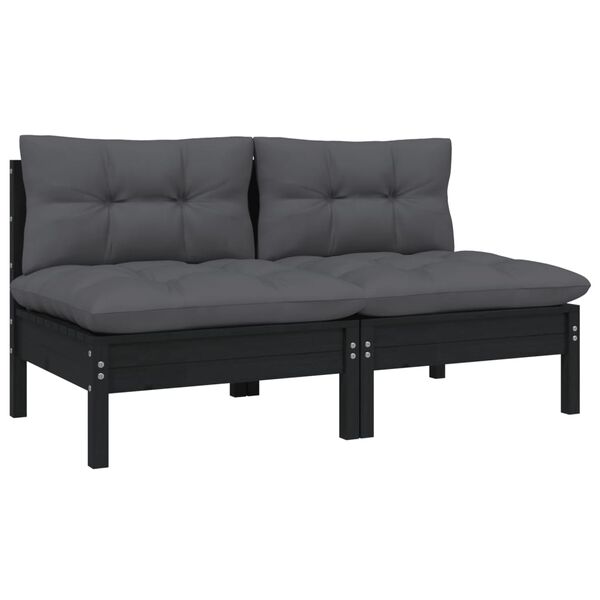 vidaXL 2-seater Garden Sofa Set of 2 Black Solid Pine Wood Medium