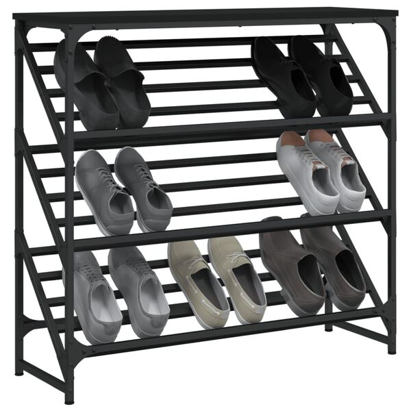 vidaXL Shoe Rack Black Engineered wood 3-tier Shoe Rack Rectangular