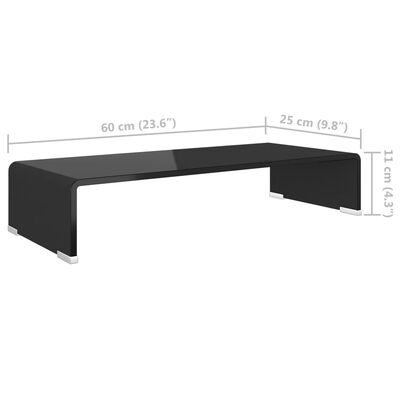 vidaXL TV Stand/Monitor Riser Glass Black 23.6"x9.8"x4.3"