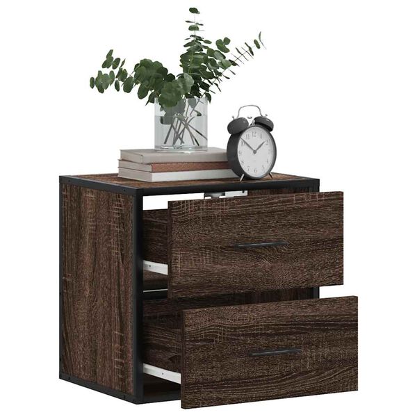 vidaXL Wall-mounted Bedside Cabinet Brown Oak Engineered wood, Metal