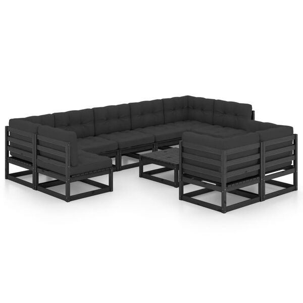 vidaXL Garden Lounge Set Black Solid pinewood, fabric (100% polyester)