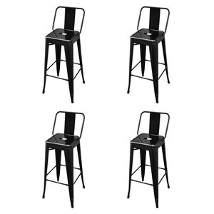 vidaXL Bar Stool Set of 4 Black Steel Standard Footrest Modern