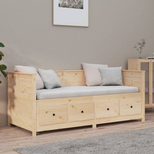 vidaXL Day Bed Natural Wood Solid Pine Wood Single Day Bed Rectangular