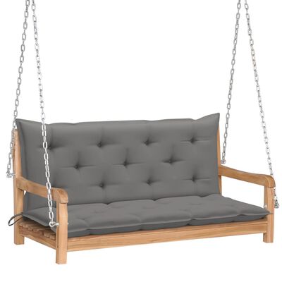 vidaXL Swing Bench with Gray Cushion 47.2" Solid Wood Teak