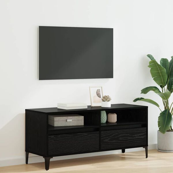 vidaXL TV Cabinet with Drawer Black Oak 39.37 x 13.58 x 17.52 in