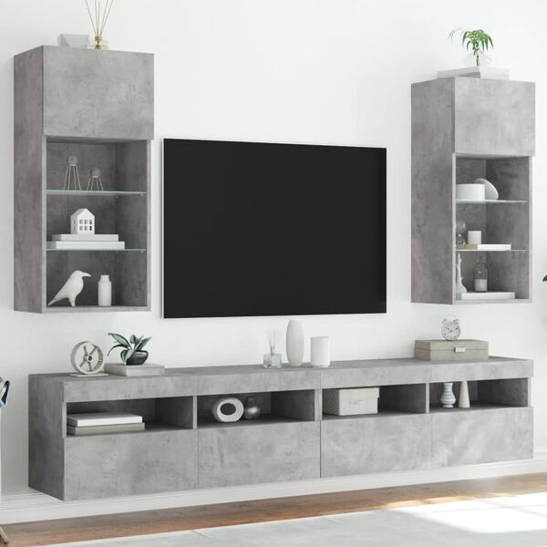 vidaXL TV Stands with LED Lights 2 pcs Concrete Gray 15.9"x11.8"x35.4"