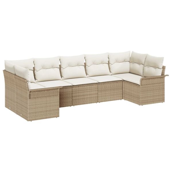 vidaXL Garden Sofa Set with Cushion 7 pcs Beige Poly rattan