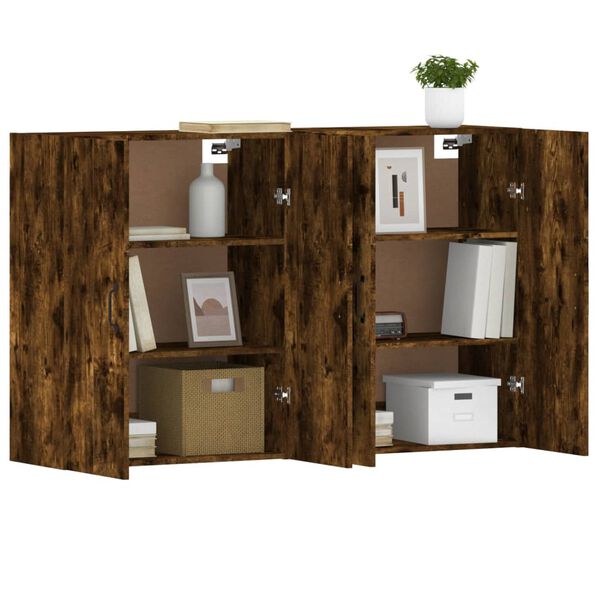 vidaXL Wall Mounted Cabinet Set of 2 Smoked Oak Engineered Wood, Metal
