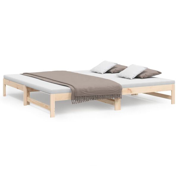 vidaXL Day Bed Natural Wood Solid Pine Wood Standard Double Pull-Out