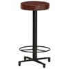 vidaXL Bar Stool Set of 2 Brown, Black Real Leather, Powder-Coated Iron