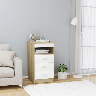 vidaXL Drawer Cabinet White and Sonoma Oak 15.7"x19.7"x29.9" Engineered Wood