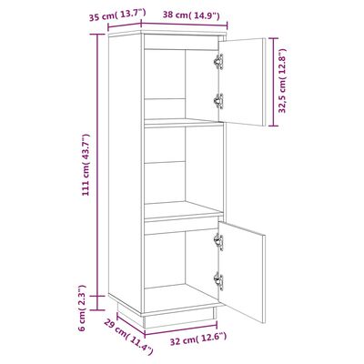 vidaXL Highboard White 15"x13.8"x46.1" Solid Wood Pine