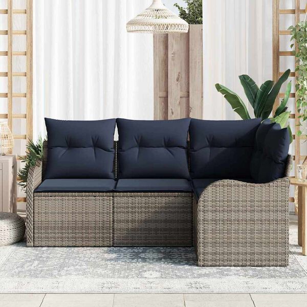 vidaXL Garden Sofa Set Grey Poly Rattan
