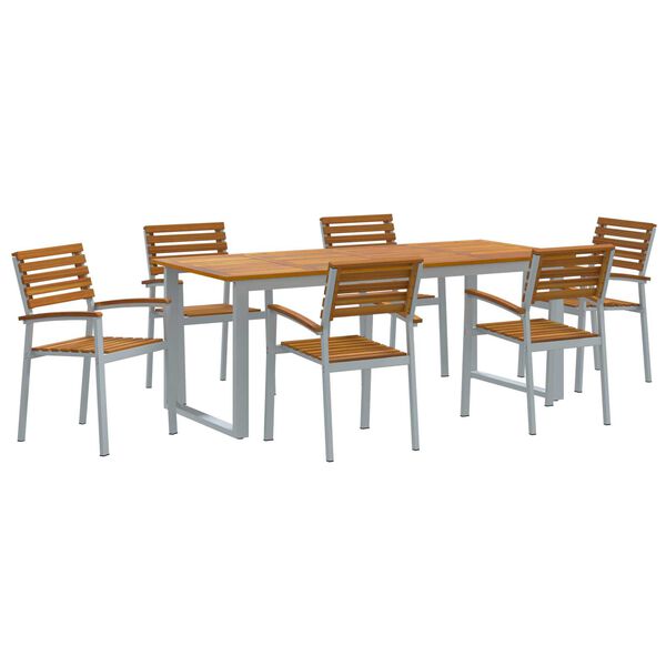 vidaXL Garden Dining Set 7 pcs Grey Solid Acacia Wood