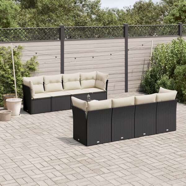 vidaXL Garden Sofa Set Black PE Rattan, Powder-Coated Steel Large