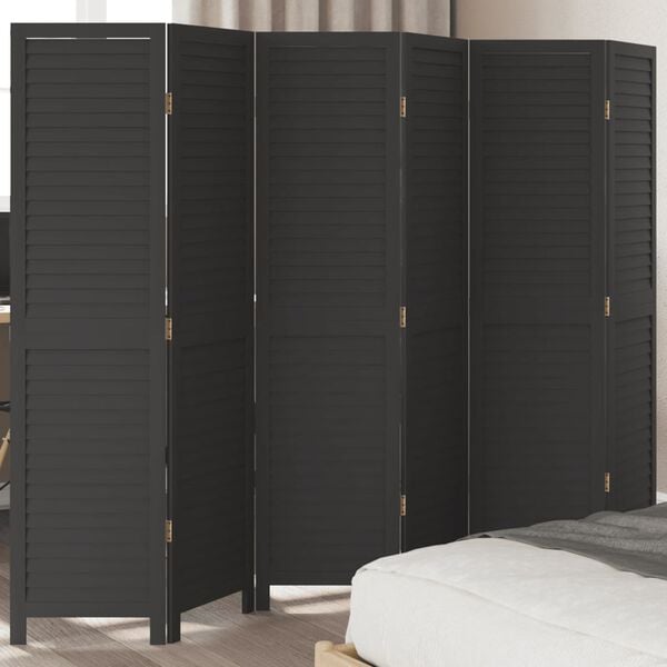 vidaXL Room Divider 6 Panels Black Solid Wood Paulownia