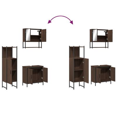 Diagram showing multiple positions of modular bathroom cabinets arranged in two groups with arrows indicating rotation/assembly.