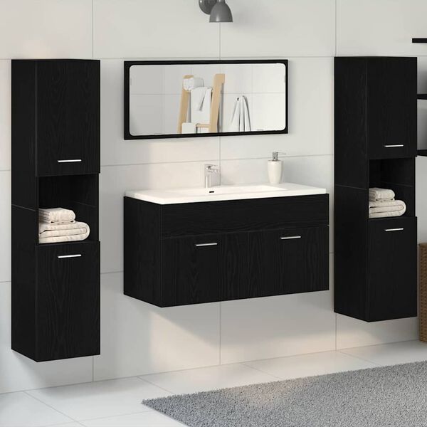 vidaXL Bathroom Furniture Set 4 pcs Black Oak Engineered Wood