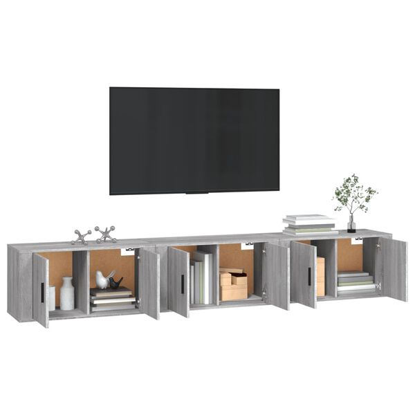 vidaXL Wall-mounted TV Cabinet Set of 3 Grey Sonoma Engineered wood