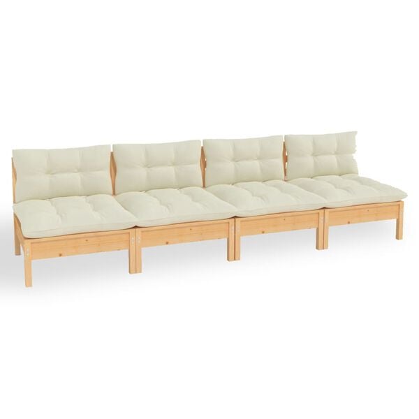 vidaXL 4-seater Garden Sofa Cream (cushions) and natural wood