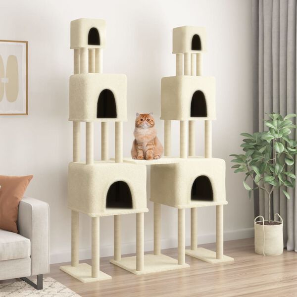 vidaXL Cat Tree Cream Engineered wood, plush, sisal Extra Tall Durable