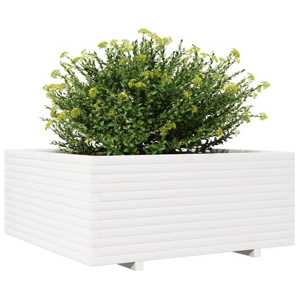 vidaXL Garden Planter White Solid pine wood Large Decorative Inlays