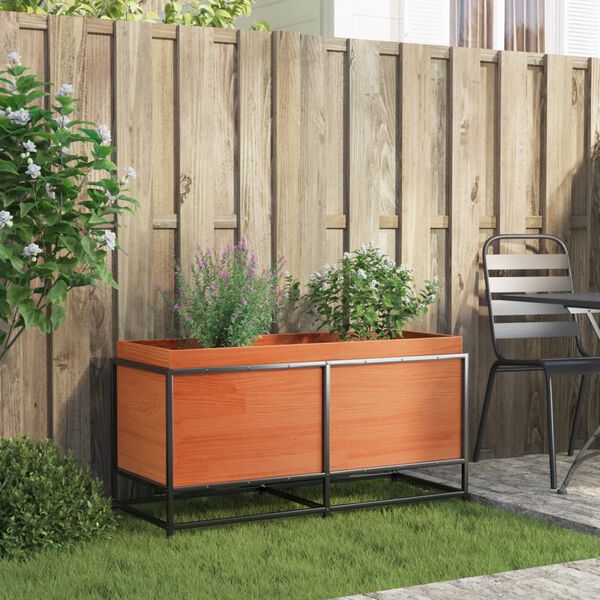 vidaXL Garden Planter Wax Brown Solid Pine Wood, Steel