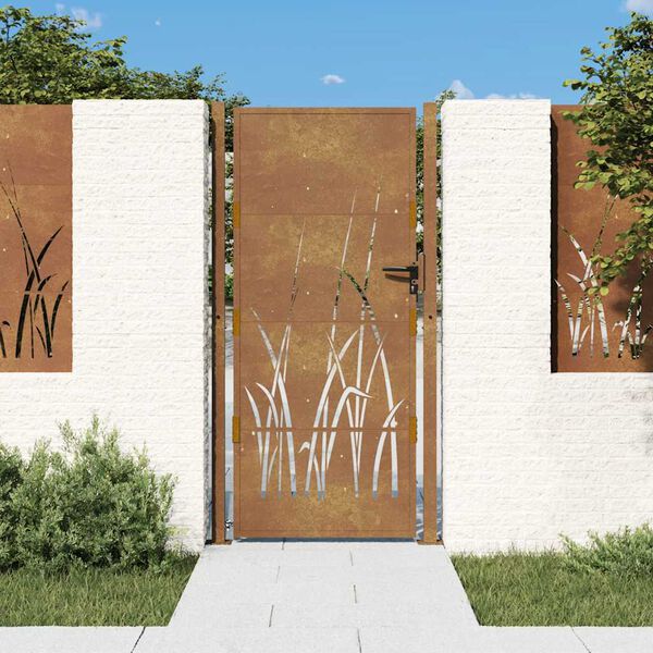 vidaXL Garden Gate 39.4x68.9" Corten Steel Grass Design
