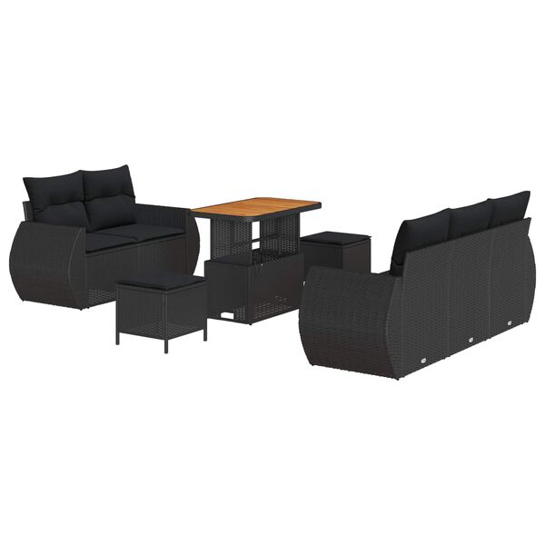 vidaXL Garden Sofa Set Height-Adjustable 8 pcs Black Poly Rattan