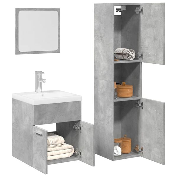 vidaXL Bathroom Furniture Set Concrete Grey Engineered Wood, Glass