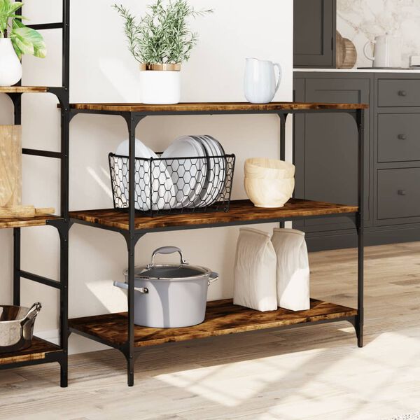 vidaXL Kitchen Trolley Smoked Oak 40.2"x19.7"x37.4" Engineered Wood