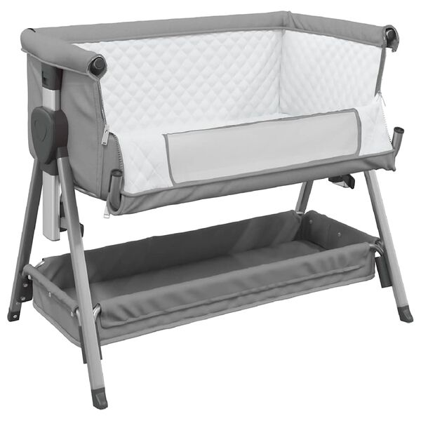 vidaXL Baby Bed With Mattress Light grey Linen fabric, mesh, iron