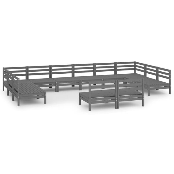 vidaXL Garden Lounge Set Grey Solid pine wood Large Modular