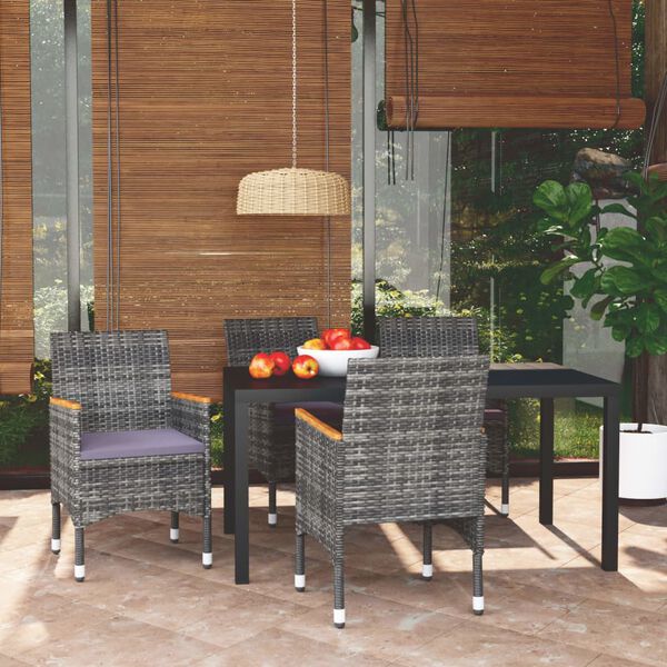 vidaXL Dining Set Grey PE Rattan Medium Durable 5 Piece Dining Set