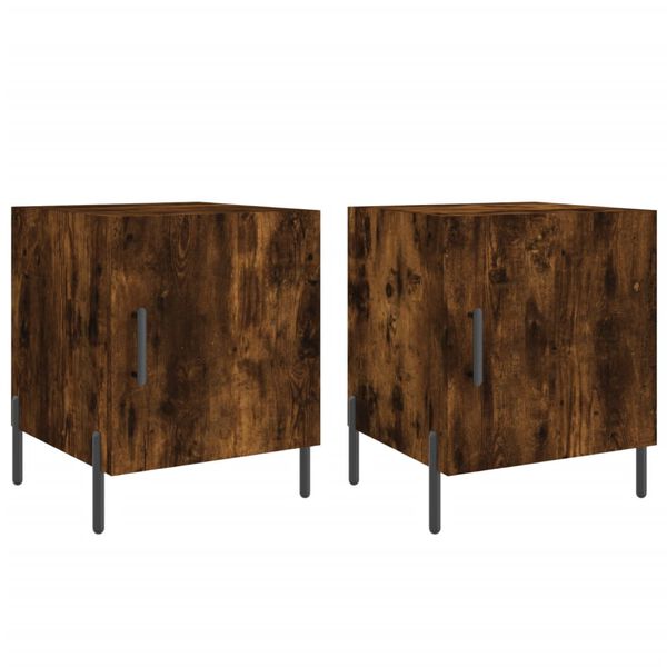 vidaXL Bedside Cabinet Set of 2 Smoked oak Engineered wood, iron Small