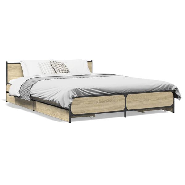 vidaXL Bed Frame Sonoma Oak Engineered Wood, Steel Small Double