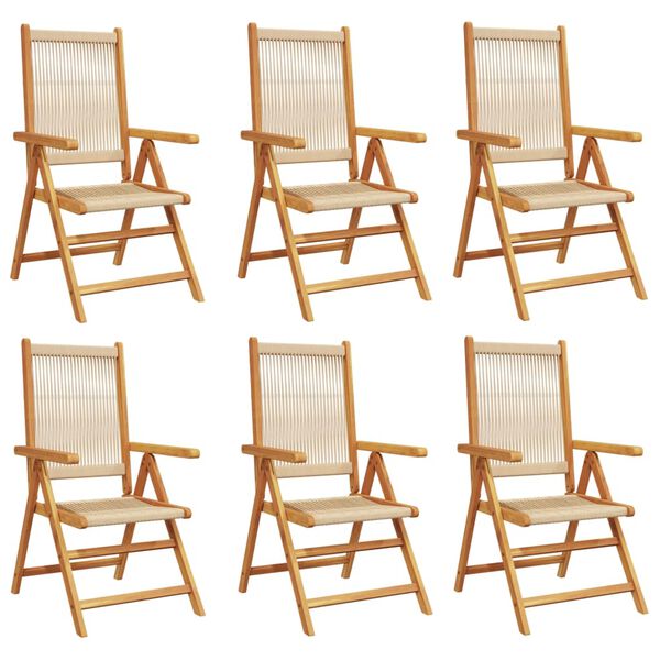 vidaXL Garden Chair Set of 6 Beige Solid Acacia wood Standard Foldable
