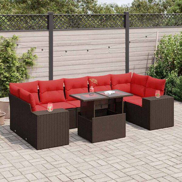 vidaXL 8 Piece Patio Sofa Set with Cushions Brown Poly Rattan Acacia